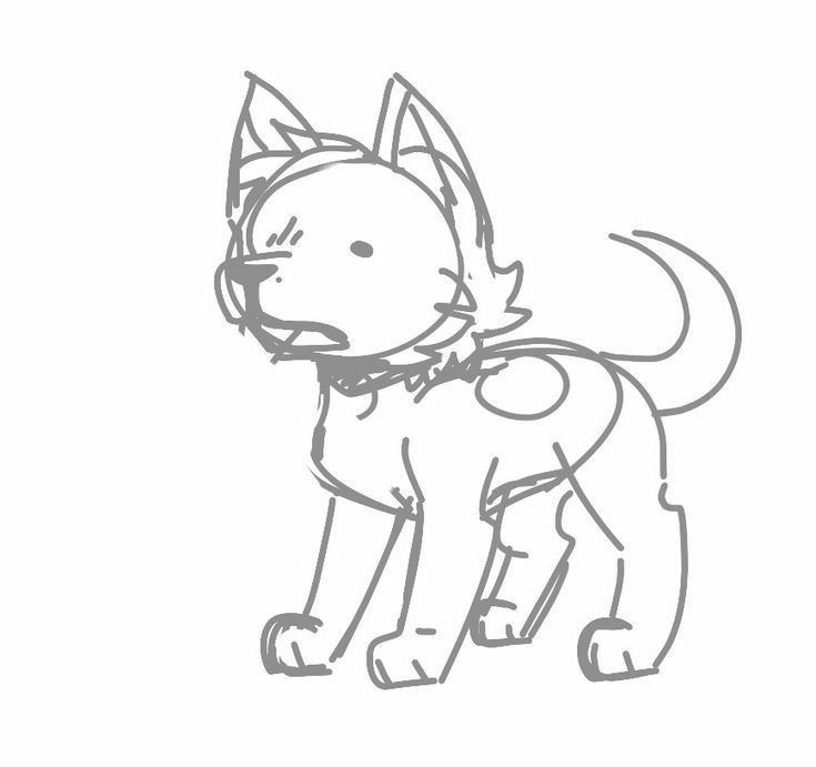 a drawing of a small dog with a collar on it's neck and ears