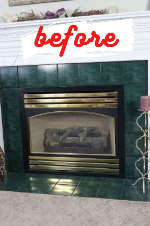 a fireplace with the words before painted on it