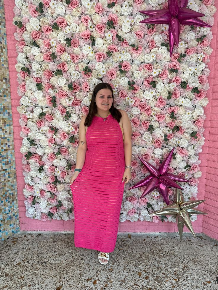 Transform your beach look with our Pretty And Pink Cover Up Dress. In a striking hot pink color, this cover-up dress features stylish side slits and intricate hole details. Complete your poolside ensemble and stand out in this must-have summer piece. material 65% viscose 35% nylon Crab Earrings, Pink Cover, Hot Pink Color, Beach Look, Cover Up Dress, Love Bracelets, New Arrival Dress, Dress Romper, Sale House