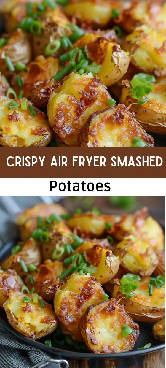 crispy air fryer smashed potatoes with green onions and parsley on the side