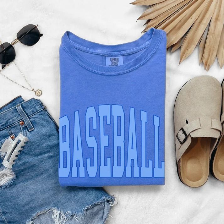 (1) 'Baseball' Graphic Tee – True to You Blue Cotton Baseball Jersey For Game Day, Blue Letter Print Baseball Jersey For Baseball Season, Blue Baseball Jersey With Letter Print For Baseball Season, Blue Baseball Jersey With Letter Print, Blue Letter Print Baseball Jersey, Casual Blue Baseball Jersey For Game Day, Blue Cotton Baseball Jersey With Letter Print, Throwback Crew Neck Top For Game Day, Blue Graphic Print Baseball Jersey For Baseball Season