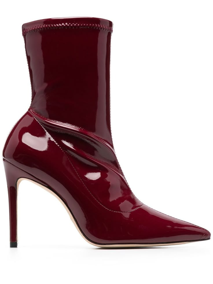 dark red calf leather leather lining pointed toe slip-on style ankle-length high stiletto heel Dark Red Heels Classy, Dark Red Heels, Dark Red Shoes, Dark Red Boots, Red Heel Boots, Givenchy Boots, Red Ankle Boots, Red Leather Boots, Red Stilettos