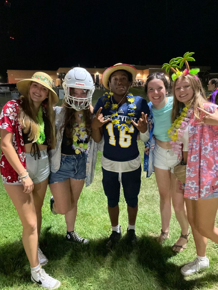 #hawaiian #hawaiiantheme #tropical #theme #football #fnl #seniorszn Tropical Football Theme, Hawaiian Football Theme, Hawaiian Football Theme Outfit, Hawaiian Theme Football Game, Hawaiian Themed Outfits, Fb Games, Football Theme, Football Game Outfit, Football Themes