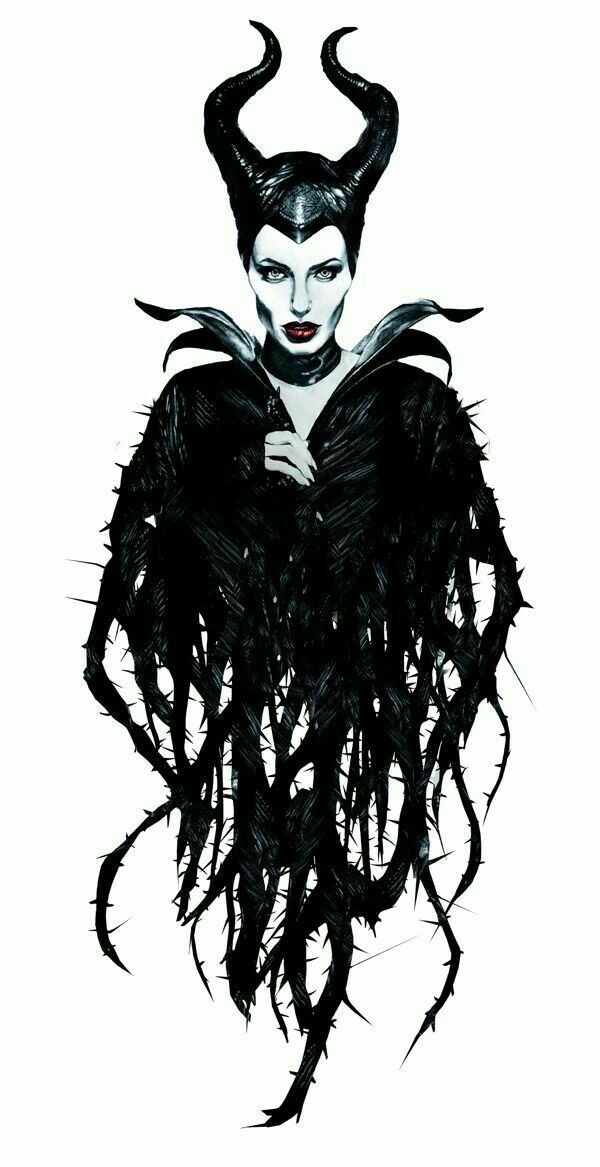 a drawing of a maleficent with black hair and horns