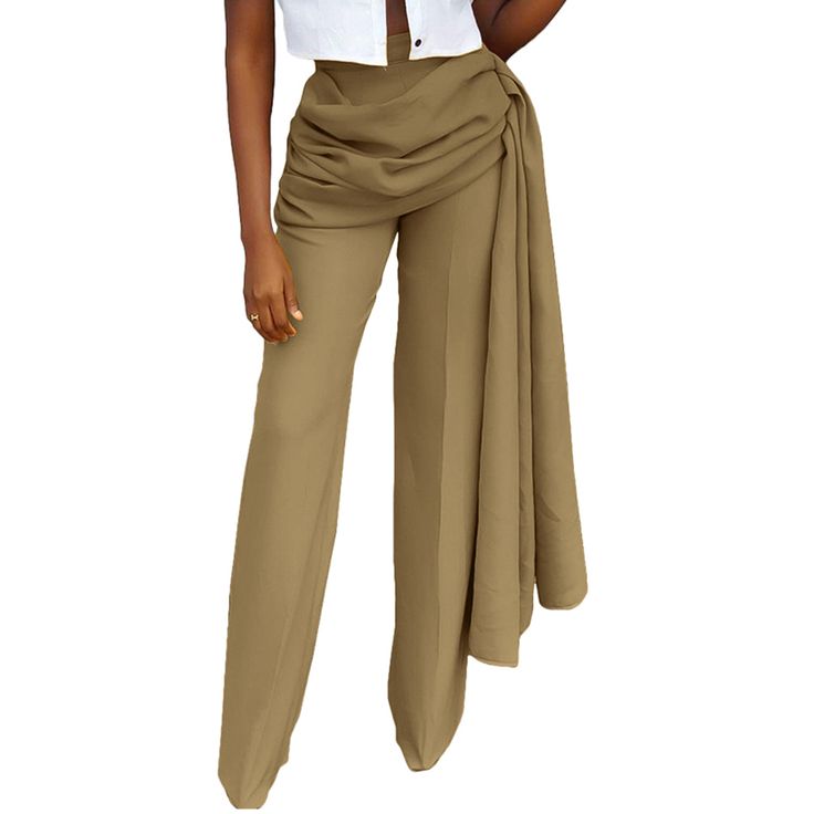 Khaki Unique Fashion Mid-waist Straight Pants Fitted High Waist Khaki Pants, Fitted Wide Leg Khaki Work Pants, Fitted Khaki Wide Leg Work Pants, Fitted Wide Leg Khaki Dress Pants, Khaki High-waisted Wide Leg Pants For Fall, Fitted Khaki Dress Pants With Wide Leg, High Waist Khaki Wide Leg Pants For Fall, Khaki Wide Leg Fitted Dress Pants, Chic Stretch Khaki Pants