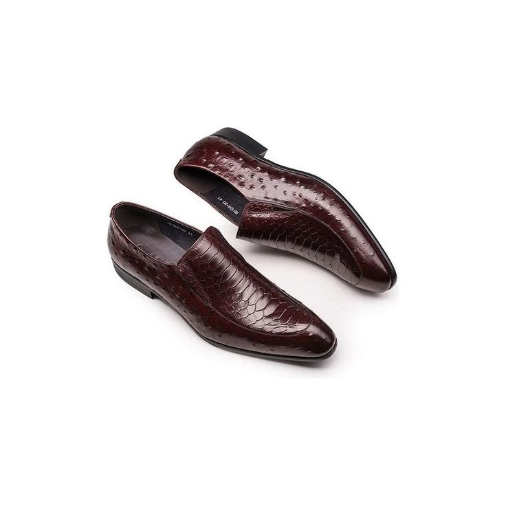 Elevate your style game with our ExoticLuxe Croc Texture Leather Slip-On Oxford Brogues. Crafted with the finest attention to detail, these brogue shoes exude sophistication and elegance, making a statement wherever you go. Featuring a solid pattern and a square toe shape, these timeless shoes are perfect for both formal and casual occasions. Slip them on with ease and experience the luxury and unmatched comfort that sets these brogues apart from the rest. Upgrade your footwear collection today and add a touch of sophistication to your everyday look. Classic Wingtip Loafers With Red Sole, Elegant Burgundy Loafers With Rubber Sole, Classic Wingtip Loafers For Party, Elegant Slip-on Oxfords With Red Sole, Leather Dress Shoes With Perforated Toe Box For Office, Burgundy Slip-on Loafers For Business, Red Sole Wingtip Leather Shoes For Office, Wingtip Oxfords With Red Sole For Work, Plain Toe Dress Shoes With Red Sole For Work