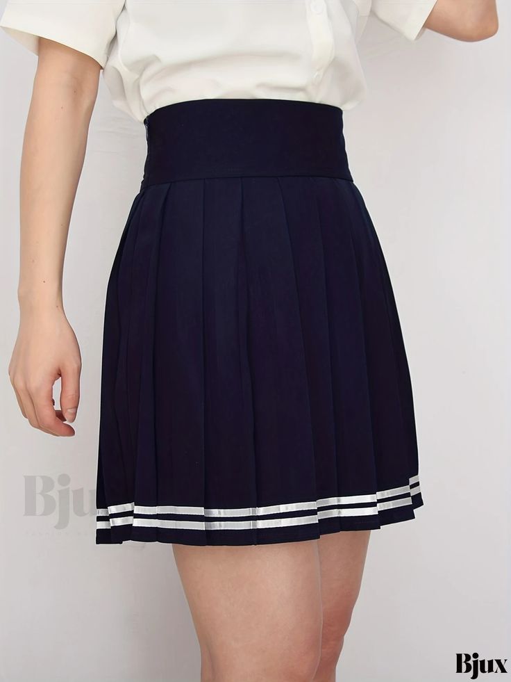 Bjux - Premium Quality Womens JK High-Waist Uniform Skirts with Striped and Solid Pleated Design - Ideal Casual Attire with Kpop Inspiration High Waist School Uniform Bottoms For Summer, High-waist School Uniform Bottoms For Summer, High Waist Stretch Skirt For School, Retro Mini Length Bottoms For School, White High-waist Bottoms For School, Retro Skirted Bottoms For School, Retro High Waist Skirt For School, Retro Pleated School Bottoms, Retro Pleated Bottoms For School