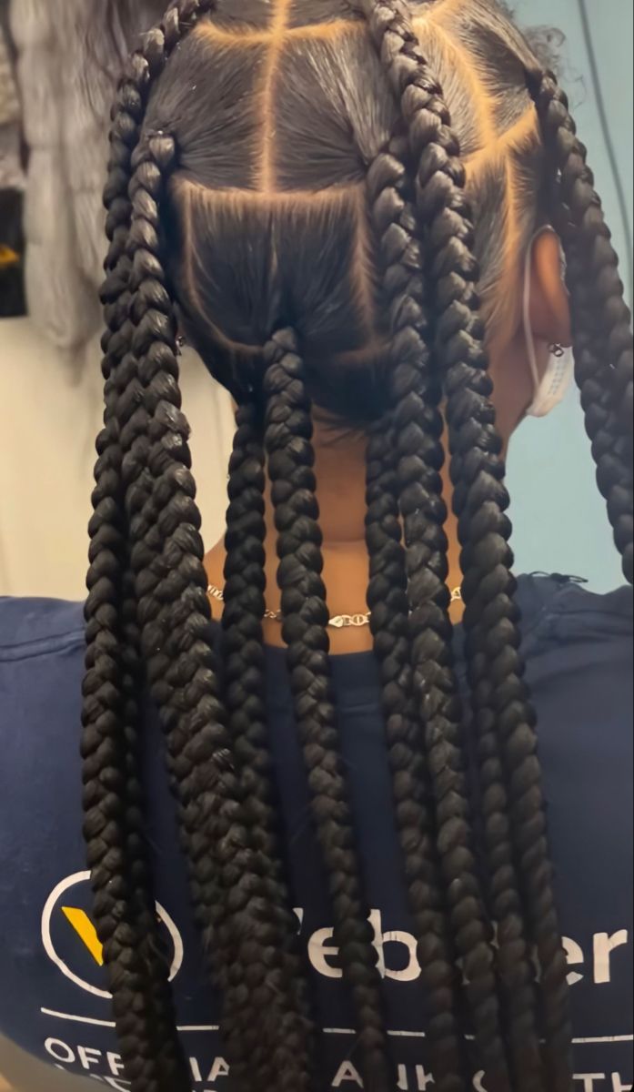 Jumbo Knotless Braids Styles, Jumbo Knowles Braids, Jobo Knotless, Jumbo Knot Less Box Braids, Xl Jumbo Knotless Box Braids, 6 Big Box Braids, 4 Parts 8 Braids, Jump Knotless Braids, Braids For Black Women Big Parts