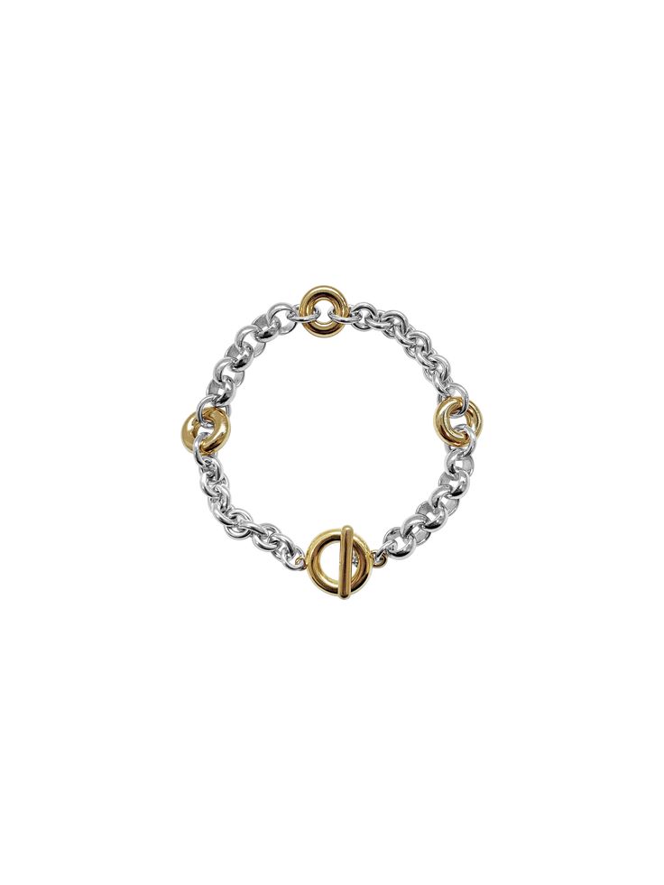 Laura Lombardi — Two Tone Fillia Bracelet Elegant Metal Toggle Necklace With Cable Chain, Luxury Chain Link Jewelry With Toggle Clasp, Metal Link Bracelets With Rolo Chain, Classic Gold Bracelet With Toggle Clasp, Luxury Link Chain Bracelet With Toggle Clasp, Gold Metal Bracelets With Rolo Chain, Elegant Oval Link Chain Bracelet With Toggle Clasp, Yellow Gold Bracelet With Toggle Clasp, White Gold Cable Chain Bracelet