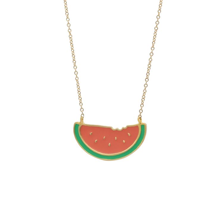 Get a taste of summer with this super cute and juicy watermelon necklace! Get watermelon sugar high as Harry styles would sing ;) Material: the gold version features a 14kt gold micron plated bronze watermelon pendant hanging from a 14kt gold filled chain while the silver version is entirely made with 925 sterling silver. Size: the pendant is roughly 1 1/4 inch wide and 9/16 inch high. Sterling Silver Necklace For Summer Gifts, Cute Everyday Green Jewelry, Dainty Everyday Summer Necklaces, Dainty Everyday Necklaces For Summer, Cute Gold Summer Jewelry, Cute Green Jewelry With Fruit Design, Trendy Summer Necklaces With Delicate Chain, Dainty Jewelry As Summer Gift, Dainty Summer Jewelry For Gifts