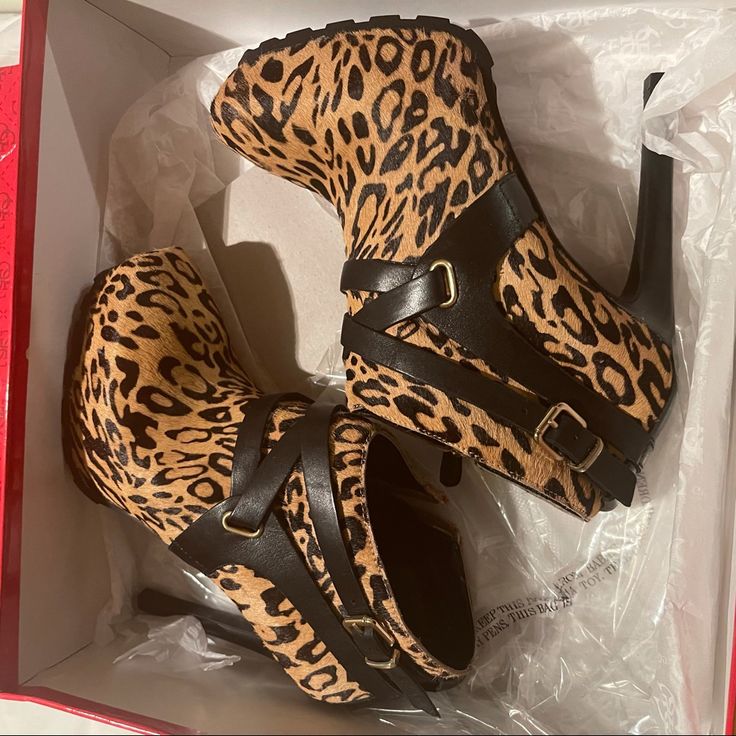 Brand New Guess Shoes Retails For $160!!! Brand New Brown High Heel Boots With 4-inch Heel, Brown Ankle-high Heels With Padded Heel, Brown Ankle-high Office Heels, Brown Ankle-high Heels For Office, Ankle-high Brown Heels For Office, Leopard Print Leather Heels With 4-inch Heel, 4-inch Heel Leopard Print Leather Heels, Brown Ankle-high Heels For Evening, Brown Ankle Boot Heels With 4-inch Heel