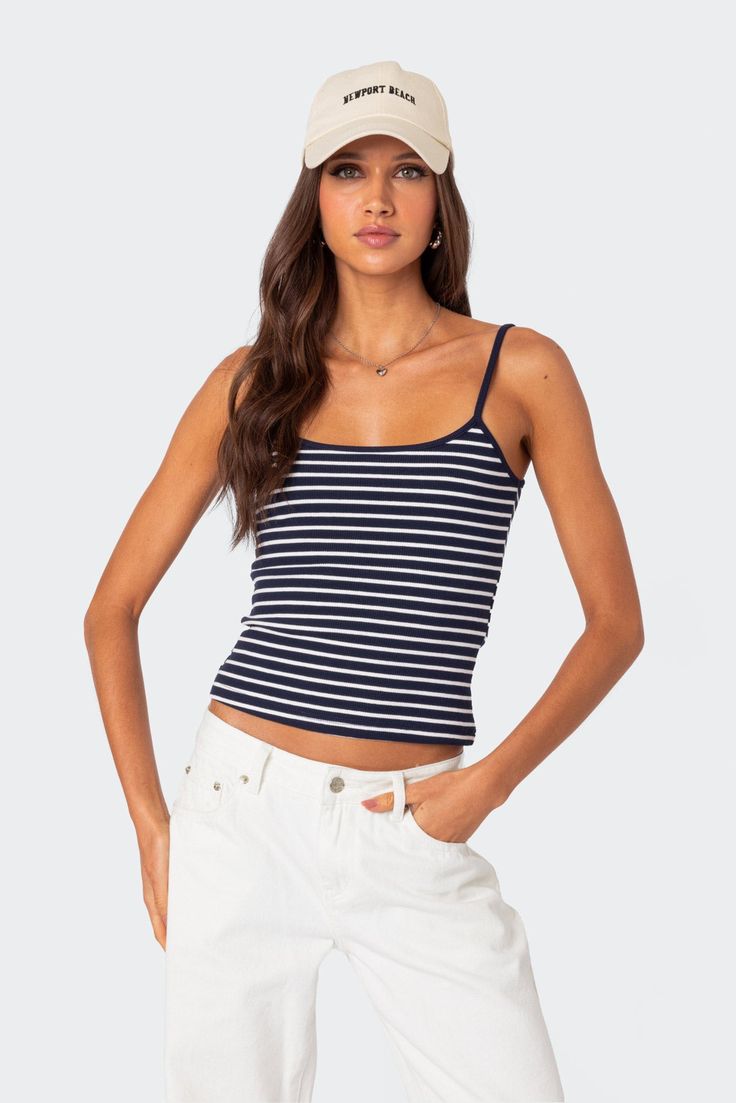 PRODUCT INFO Tank top Adjustable straps Striped fabric Cotton, Polyester, Spandex Model wears size S Model height is 5'7 Item care: Wash with similar color Striped Tank Top Outfit, Tank Top Outfits, Ribbed Tank Top, Cute Tank Tops, Striped Fabric, Ribbed Tank, Striped Tank Top, Cute Summer Outfits, Sweaters And Jeans