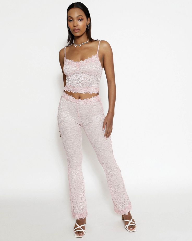 Pink Lace Crop Top, Short Hoodie, Lace Pants, Low Neckline, Summer Set, Lace Crop Tops, Pink Lace, Bag Dress, Dress Accessories