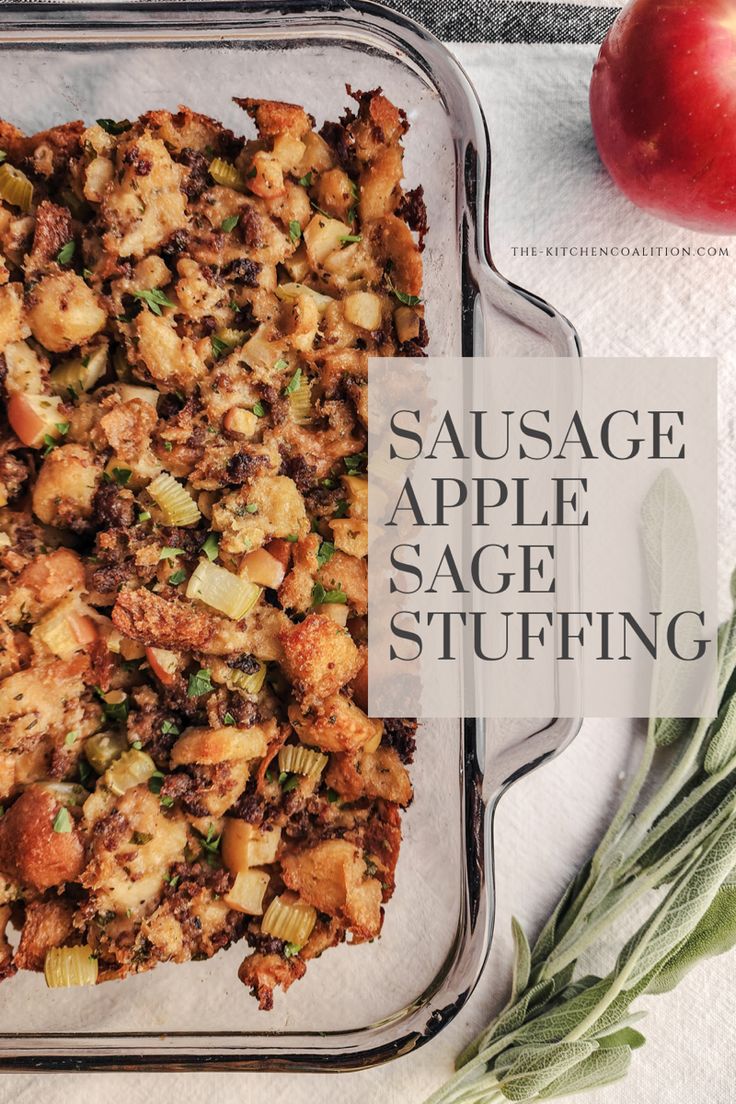 Holiday stuffing Christmas or thanksgiving side dish Apple Sage Stuffing, Recipe For Sausage, Homemade Stuffing Recipes, Best Stuffing Recipe, Holiday Dinner Menu, Sausage Stuffing Recipe, Sage Stuffing, Dressing Recipes Thanksgiving, Thanksgiving Stuffing Recipes