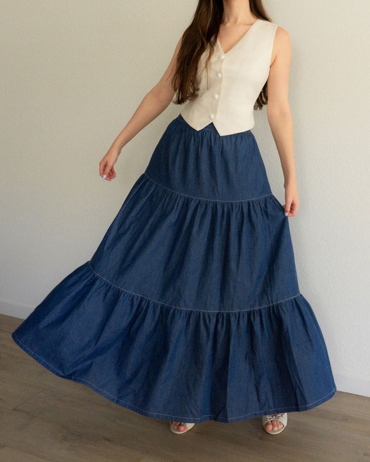 BRIAR Tiered Ruffle Maxi Skirt PDF Digital Sewing Pattern for Women Sizes 2-20. Sew this maxi tiered skirt using this Dressmaking Amóre Briar Skirt sewing pattern: This perfectly easy yet perfectly romantic tiered ruffle skirt has all the pretty little design details needed for the ultimate summer-like piece without any time-consuming and complicated techniques 🩵 BRIAR Tiered Ruffle Maxi Skirt PDF Digital Sewing Pattern for Women Sizes 2-20 Summer Tiered Ruffle Maxi Skirt, Tiered Ruffled Maxi Skirt For Beach, Beach Tiered Ruffle Maxi Skirt, Tiered Ruffled Maxi Skirt, Tiered Flowy Skirt With Ruffle Hem, Beach Tiered Ruffled Maxi Skirt, Beach Tiered Maxi Skirt With Ruffled Details, Spring Tiered Ruffle Maxi Skirt, Spring Tiered Maxi Skirt With Ruffles