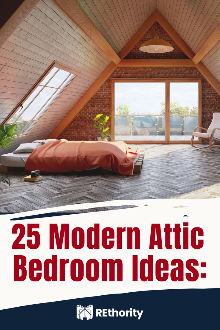 an attic bedroom is shown with the words 25 modern attic bedroom ideas