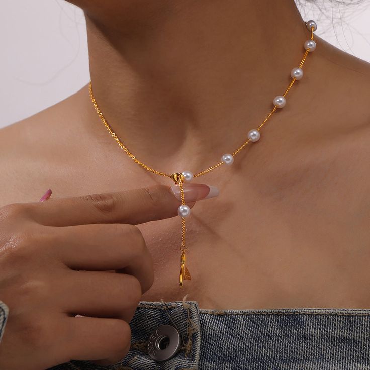 Style: Women Metal Material: Titanium Steel, Imitation Pearl Pearl Type: Uncultured Pearl Color: White Necklace Length: 45cm Y Necklace, White Necklace, Pearl Types, Mermaid Tail, Pearl Color, Style Women, Metal Material, Pearl Ring, Necklace Length