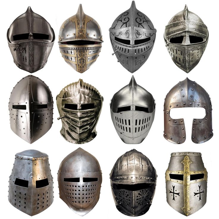 several different types of helmets on a white background