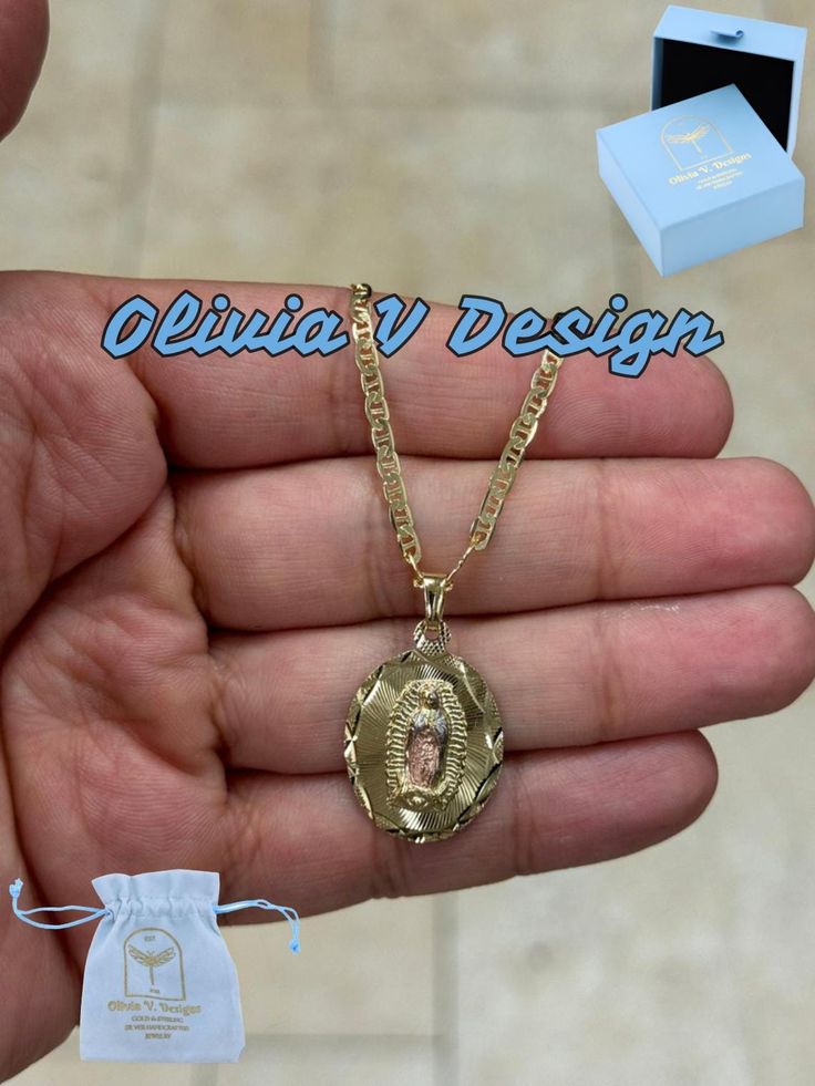 18k Gold Plated Flat Mariner, Marina Link Chain With Oval 16mm Tri Color Virgin Mary Guadalupe  SPECIFICATIONS :  * 18k Yellow Gold Plated - 3mm * Charm Size: 16mm * Hypoallergenic- Lead And Nickle Free * We Use 5-Microns Of Gold- Very Good Quality * Available In All Sizes * Anti-Tarnish - Color Will Not Fade * Lobster Lock, very secure and will hold it tight Real 18k Yellow Gold Plated that is anti tarnish so the color will not fade! This stunning necklace is perfect to add to your jewelry coll Yellow Gold Oval Jewelry With Our Lady Of Guadalupe, Oval Yellow Gold Jewelry With Our Lady Of Guadalupe, Oval Our Lady Of Guadalupe Necklace For Gift, Oval Our Lady Of Guadalupe Necklace Gift, Yellow Gold Oval Necklace With Our Lady Of Guadalupe, Mary Guadalupe, Our Lady Of Guadalupe, Lady Of Guadalupe, Stunning Necklace