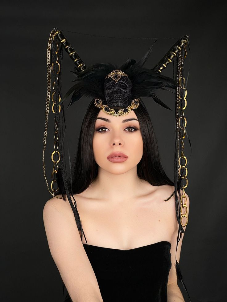 The headband is hand embellished with many details painstakingly put together to create a spectacular masterpiece. This headpiece will look great in costume of demon, witch, gothic queen, lady of darkness, sorceress, vampire in Halloween, gothic party, festival, solemn photo shoot, performance, bachelorette party, fantasy wedding. The height of the composition is up to 7.87 inches. Ribbon and chain lengths up to 23.62 inches. The size of this headdress is universal for adult person. It sits soft Dark Queen Crown, Skull Headpiece, Horned Goddess, Horns Headpiece, Goth Disney Princess, Goddess Magic, Demon Horns, Gothic Crown, Head Crown