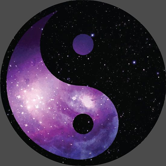 a purple and black yin - yang symbol with stars in the background