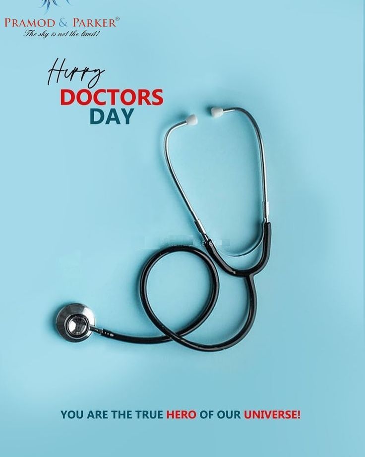 a doctor's stethoscope sitting on top of a blue background with the words, hiring doctors day you are the true hero of our universe