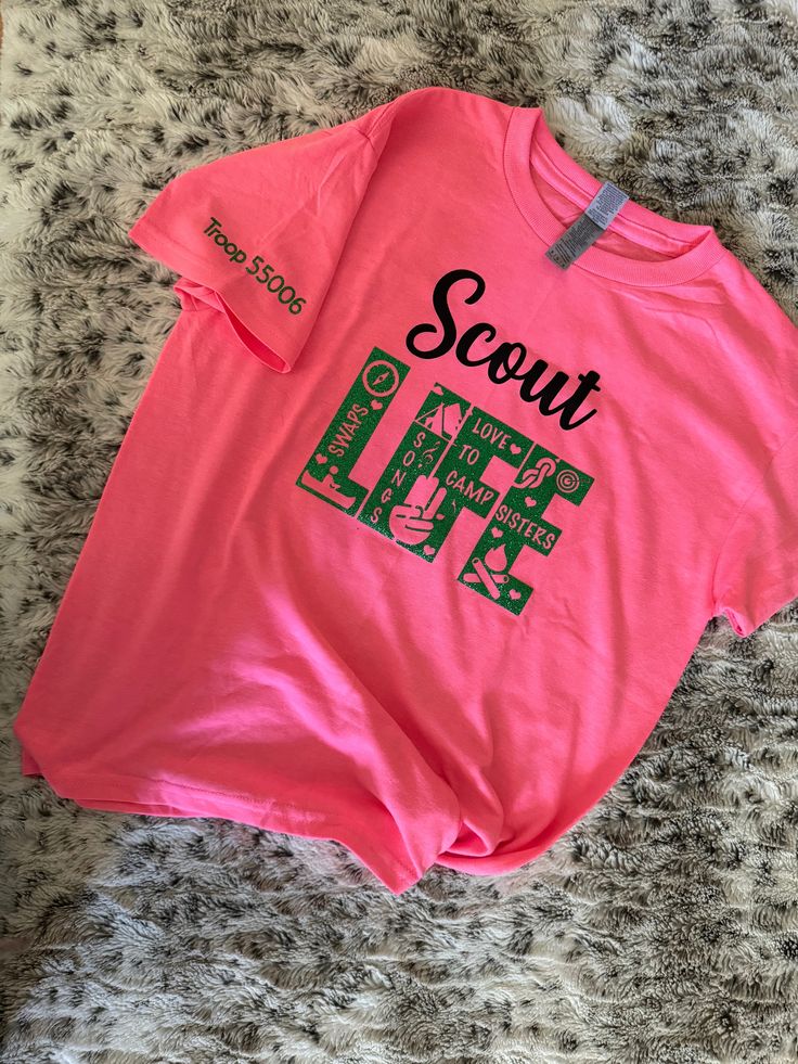 Made to order Girl Scout, scout life shirt Available in various colors with personalized troop number on sleeve, please send private message with troop number Made with HTV vinyl - the green is glitter vinyl, if you prefer non glitter green please request in private message **no returns or exchanges as this is custom made with troop # Girl Scout Troop Shirts, Girl Scout Shirts, Girl Scout Troop, Htv Vinyl, Glitter Vinyl, Girl Scout, Girl Scouts, Custom Made, Shirt Designs