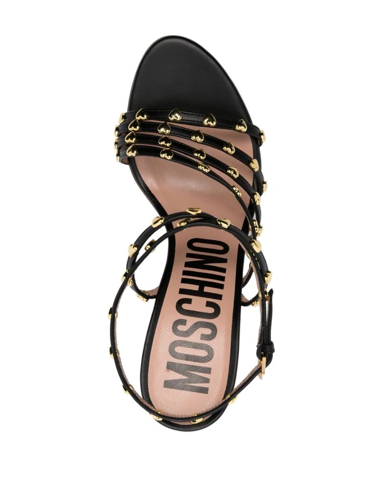 Summer Shoes, Black Sandals, Moschino, High Heel, Calf Leather, Ankle Strap, Open Toe, Womens Sandals, Embellishments