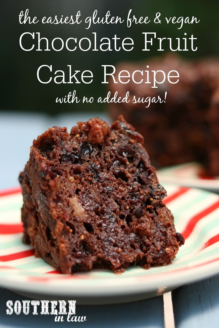 chocolate fruit cake recipe with no added sugar on a plate and in the foreground