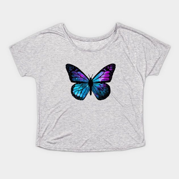 Galactic Butterfly Women's Slouchy T-Shirt Blue Butterfly Print Short Sleeve T-shirt, Blue Short Sleeve T-shirt With Butterfly Print, Blue Top With Butterfly Print And Crew Neck, Blue Crew Neck Top With Butterfly Print, Multicolor Crew Neck Top With Butterfly Print, Galactic Butterfly, Butterfly Butterfly, Long Sleeve Tshirt, Shirt Designs