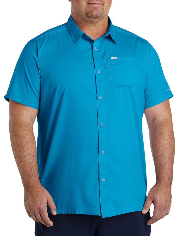 This super-lightweight and casual button-down​ shirt is designed​ with sweat-wicking fabric, built-in UPF 50 sun protection and back venting—making it an easy go-anywhere, wear-anytime shirt. Those who enjoy spending hours outdoors (we're looking at you, anglers) will appreciate it​ the most.100% polyesterOmni-Shade™ UPF 50 sun protectionOmni-Wick™ ​moisture-wicking technologyCamp collarShort sleevesSunglass cleaning patchUtility loopVented​​ for breathability on even the hottest daysMachine was Solid Camp Shirt For Summer Outdoor, Solid Summer Camp Shirt For Outdoor, Summer Solid Camp Shirt For Outdoor, Relaxed Fit Blue Camp Shirt For Outdoor, Blue Relaxed Fit Camp Shirt For Outdoor, Casual Blue Shirt For Outdoor Activities, Solid Camp Shirt With Pockets For Outdoor, Summer Camp Shirt With Pockets For Outdoor Activities, Solid Shirt With Pockets For Outdoor Activities