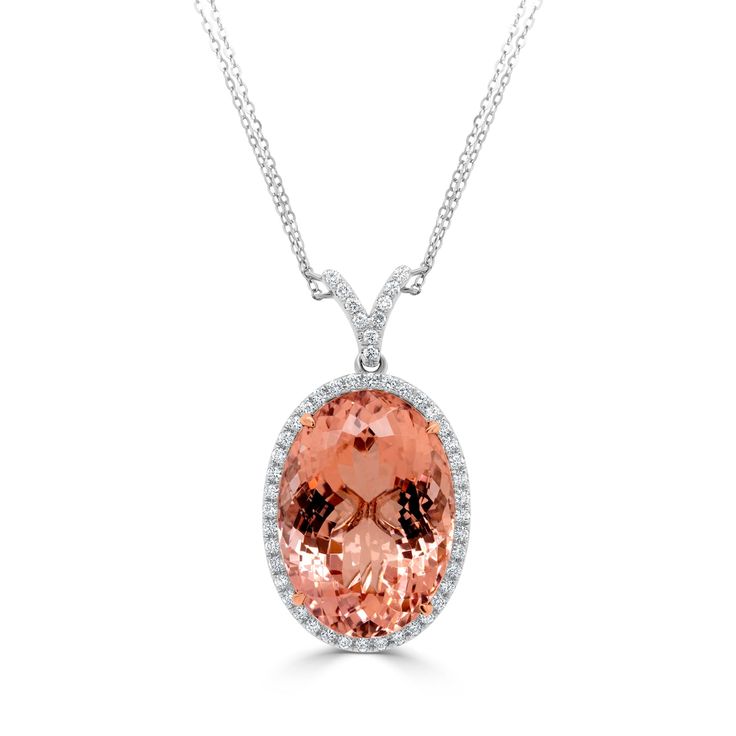 ADG913076-1 Luxury Pink Gold Gemstone Necklaces, Luxury Octagon Gemstone Necklace, Pink Morganite Gemstone Necklace, Pink Multi-stone Necklace As Gift, Morganite Necklace, Luxury Multi-stone Pink Gemstones, Morganite Gemstone, Pink Gemstones, Diamond Set