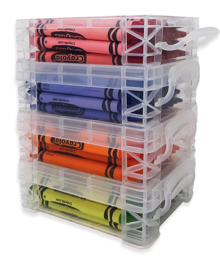 an organized plastic storage container holds markers and pens