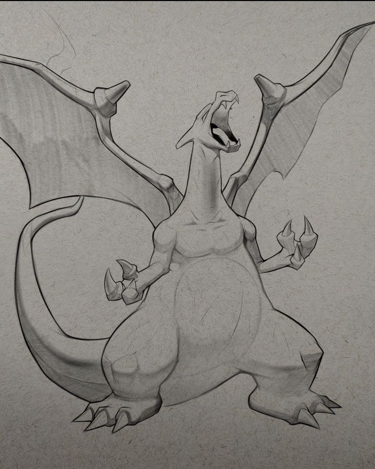 a drawing of a dragon with its wings spread