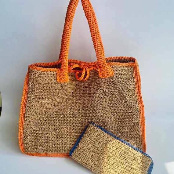 Handwoven Straw Tote Personalized Beach Bag Crochet Raffia | Etsy Flux Design, Crochet Raffia Bag, Beach Bag Crochet, Personalized Beach Bags, Crochet Beach Bags, Eco Friendly Shopping Bags, Design Factory, Vacation Bag, Raffia Bag