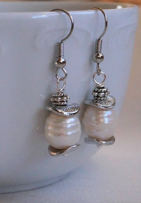 Freshwater pearl earrings Pearl earrings Gift for her Silver Pearl Earrings With Pearl Charm, Nickel-free Pearl Earrings As Gift, Silver Pearl Charm Earrings, Nickel-free Pearl White Pearl Earrings, Silver Pearl Pendant Earrings, Silver Pearl Earrings With Pearl Charm For Gift, Silver Pearl Charm Earrings For Gifts, Silver Pearl Earrings With Pearl Charm As Gifts, Silver Pearl Charm Earrings As Gift