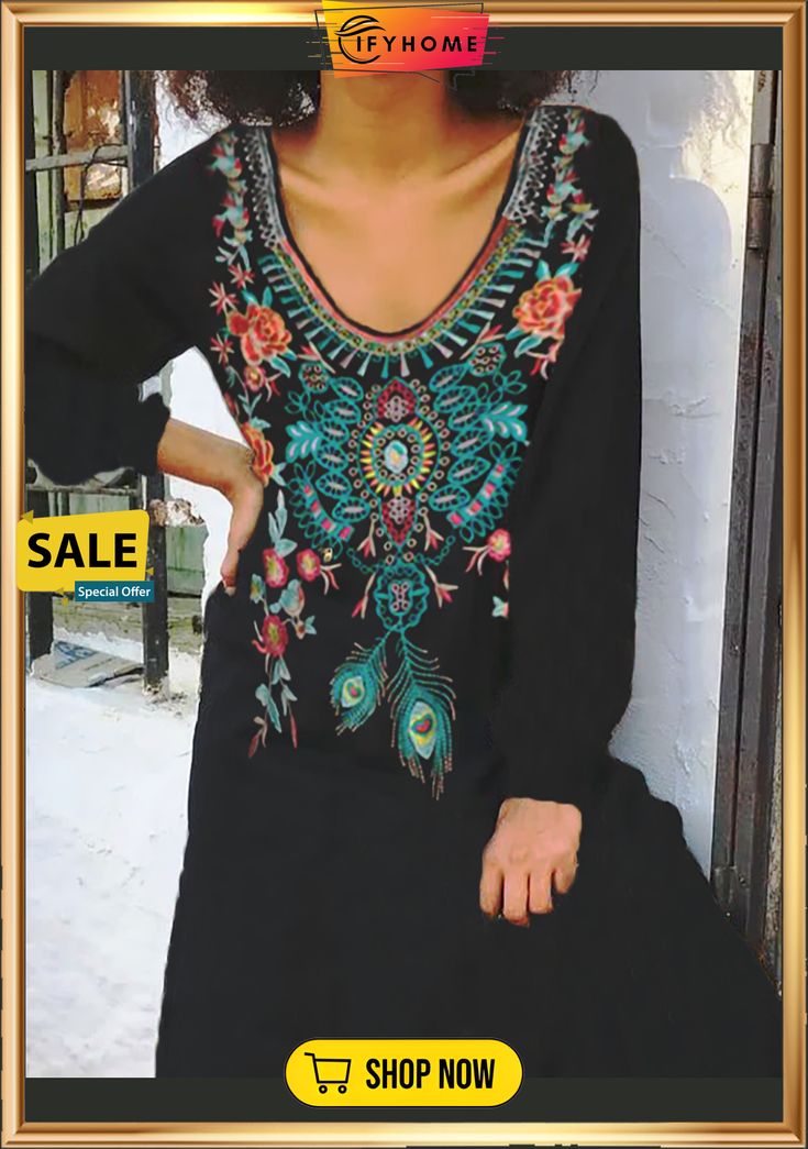 Casual Long Sleeve Dress Multicolor V-neck Winter Dress, Fall Casual Tunic Mini Dress, Casual Tunic Mini Dress For Fall, Winter Vacation V-neck Dresses, Winter Vacation Dresses With V-neck, Casual Tunic Dress For Fall, Long Sleeve Shift Mini Dress, Winter Floral Print Mini Dress, Bohemian Shift Mini Dress With Long Sleeve