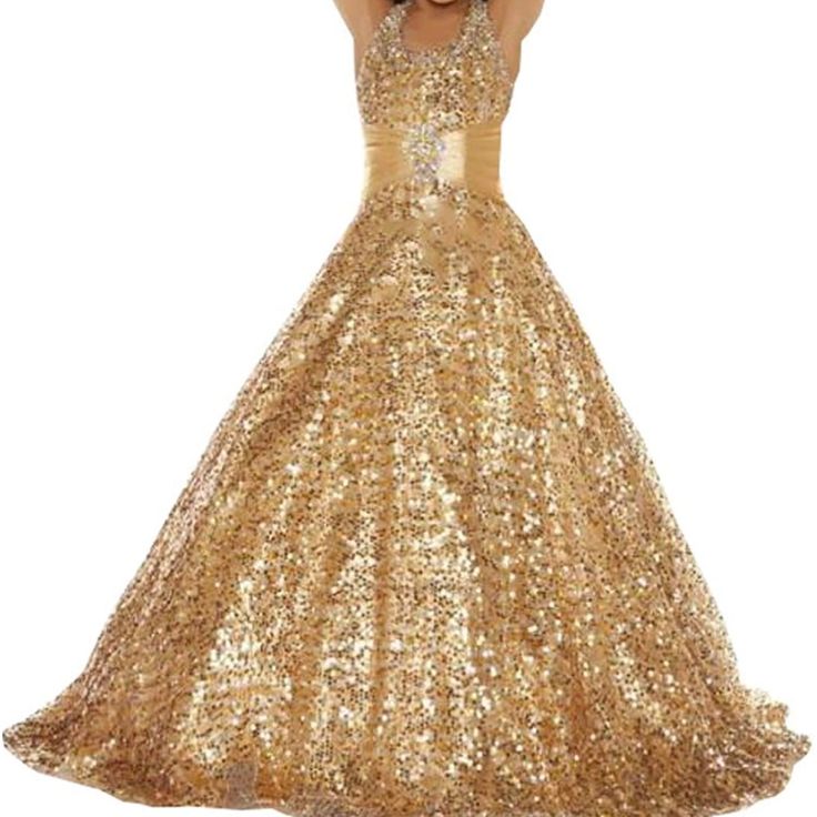 Only Tried On Briefly, Brand New. Very Glitzy!!!! Princess Style Glitter Dress For Dress-up, Sparkling Dresses For Pageant During Prom Season, Princess Style Gold Gown For Dress-up, Gold Princess Gown For Prom Season, Gold Princess Gown For Prom, Princess Style Gold Gown For Prom, Fitted Ball Gown With Glitter Details, Gold Princess Pageant Dress For Dress-up, Gold Holiday Gown