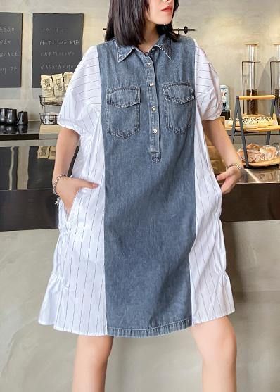 Style Lapel Quilting Dresses Runway White Striped Patchwork Denim Dresses Dresses Runway, Ropa Upcycling, Dresses Materials, Denim Ideas, Shirt Refashion, Patchwork Denim, Runway Dresses, Upcycled Fashion, Denim Patchwork