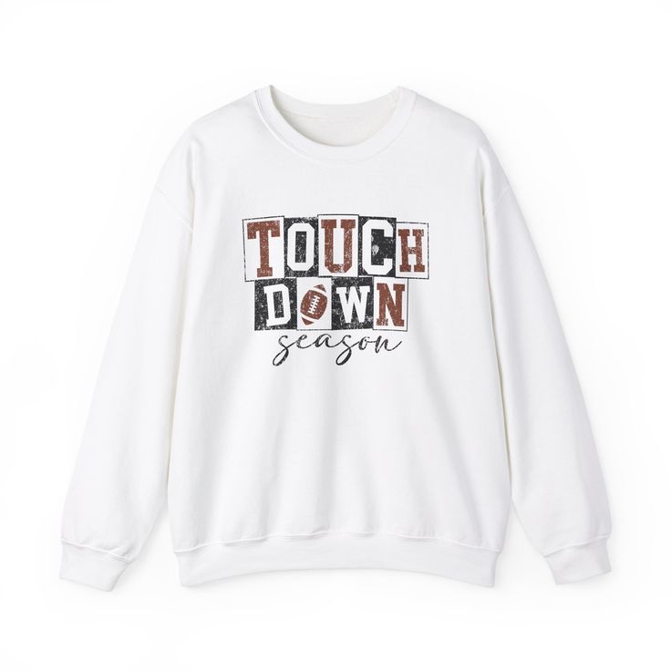 Get ready for game day with this stylish "Touchdown Season" football sweatshirt! Whether you're cheering from the stands or watching from the comfort of home, this cozy sweatshirt is perfect for every football fan. Made for those who live for football season, this shirt is a must-have for any game day outfit. It makes a great gift for football moms, fans, and sports enthusiasts. Available in multiple colors to suit your style. Get yours now and gear up for the ultimate touchdown season! Ideal for any situation, a unisex heavy blend crewneck sweatshirt is pure comfort. These garments are made from polyester and cotton. This combination helps designs come out looking fresh and beautiful. The collar is ribbed knit, so it retains its shape even after washing. There are no itchy side seams on t Game Day Long Sleeve Sweatshirt For Football Season, Football Season Sweatshirt With Letter Print For Game Day, Game Day Football Season Sweatshirt With Letter Print, Letter Print Sweatshirt For Game Day, Football Season, Letter Print Sweatshirt For Game Day During Football Season, Long Sleeve Football Season Sweatshirt For Game Day, Long Sleeve Sweatshirt For Football Season Game Day, Game Day Winter Sweatshirt With Text Print, Football Season Hoodie With Letter Print For Game Day