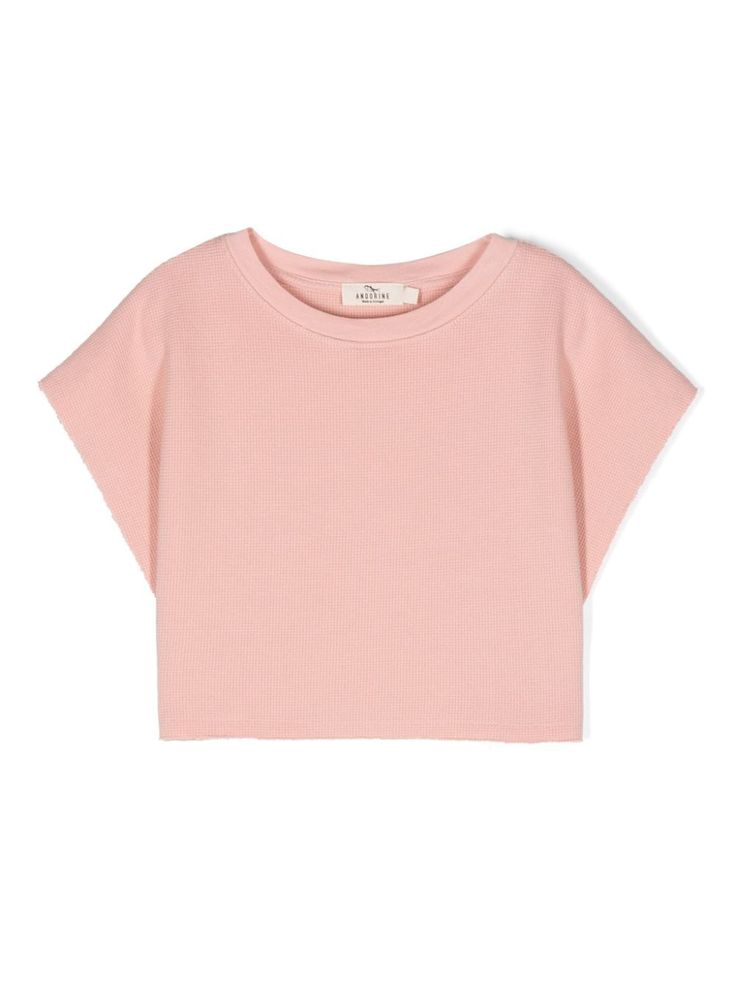 peach pink cotton textured finish raw-cut finish crew neck short sleeves cropped Planet People, Cotton Texture, Five Points, Cropped T Shirt, Peach Pink, Crop Tshirt, Pink Cotton, Girl Top, Cute Tops