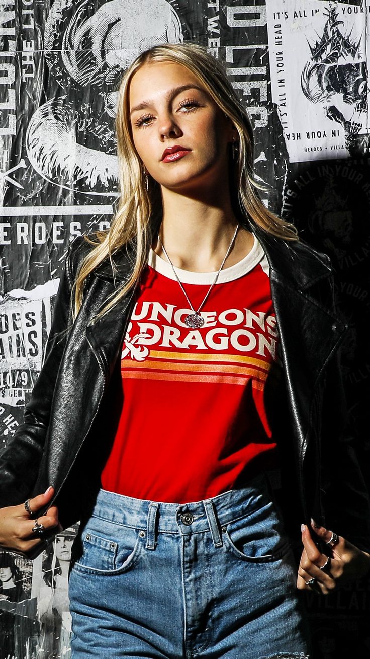 Dungeons & Dragons Classic Red Raglan | Official Apparel & Accessories | Heroes & Villains™ - Dungeons & Dragons Fandom Screen Print Tops For Fan Gatherings, Casual Screen Print T-shirt For Fan Gatherings, Fandom Graphic Print Tops For Fan Gatherings, Fandom Graphic Print Tops, Band Merch Top With Front Print For Fan Conventions, Band Merch Tops With Front Print For Fan Conventions, Crew Neck Top With Front Print For Fan Conventions, Crew Neck T-shirt With Letter Print For Fan Gatherings, Graphic Tee With Crew Neck For Fan Conventions