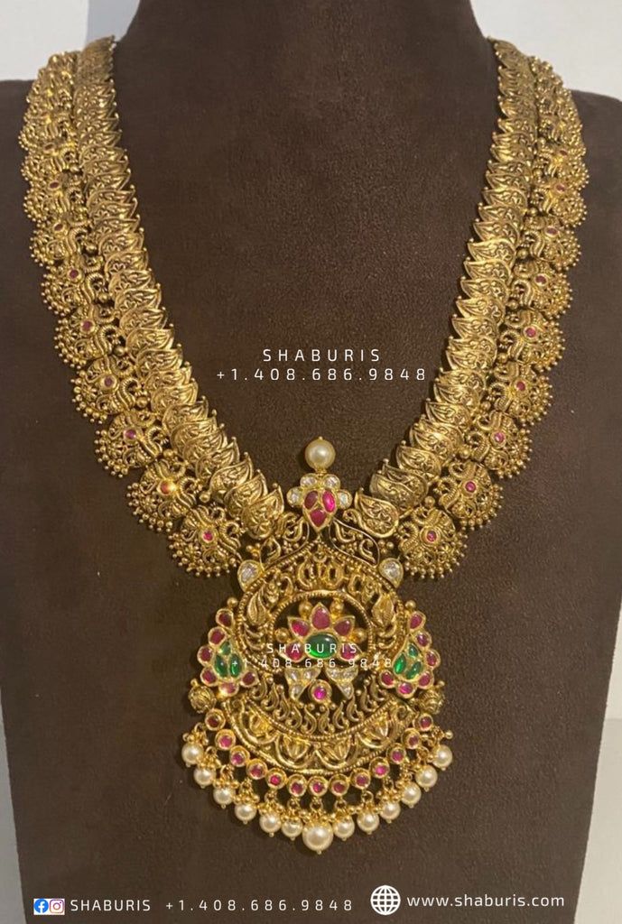 Nakshi necklace Pure Silver Jewelry Bridal Necklace Long haram Diamond Vaddanam Design, Diamond Ornaments, Silver Market, Gold Bridal Necklace, Gold Necklace Indian, Tanzanite Necklace, Polki Necklace, Silver Collection, Gold Bride Jewelry