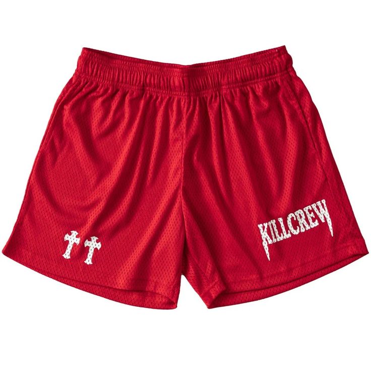 VENTED MESH SHORTS MEDIEVAL - RED / WHITE - Kill Crew White Mesh Bottoms, Nylon Shorts With Mesh Pockets, Workout Bottoms With Mesh Pockets For Summer, Summer Workout Bottoms With Mesh Pockets, White Breathable Mesh Bottoms For Gym, Breathable White Bottoms For Summer, White Breathable Nylon Shorts, Summer White Breathable Bottoms, Streetwear Mesh Shorts With Elastic Waistband