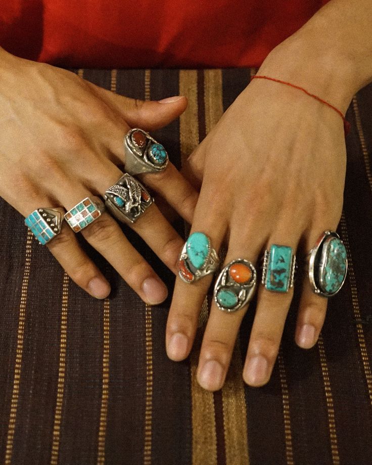 Sterling silver Size: Approx. 11.5 Zuni Turquoise Jewelry, Vintage Navajo Rings, Turquoise And Red Jewelry, Finger Ornaments, Western Jewellery, Turquoise Stone Jewelry, Vintage Turquoise Ring, Silversmithing Jewelry, Turquoise Western