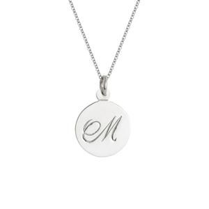 Script Initial Necklace | brook & york – Brook & York Round White Gold Charm Necklace As Gift, White Gold Round Charm Necklace As Gift, Round White Gold Charm Necklace Gift, White Gold Round Jewelry With Polished Finish, White Gold Jewelry With Polished Finish, Polished White Gold Jewelry, Elegant Sterling Silver Initial Necklace For Anniversary, Engraved White Gold Round Jewelry, Engraved White Gold Jewelry As A Gift For Her