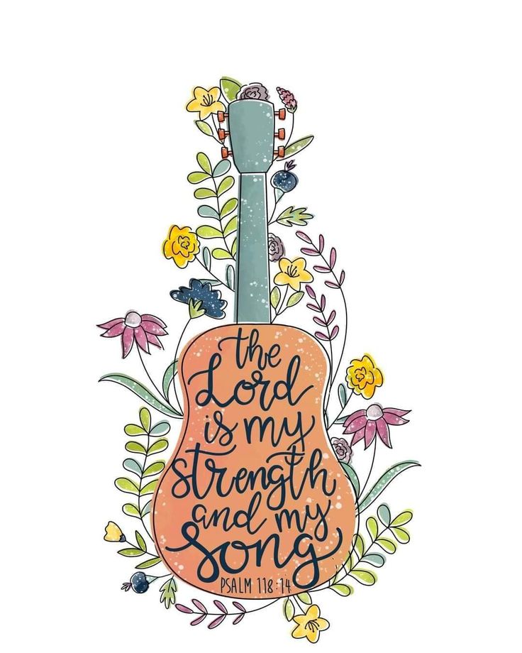 an orange guitar with the words, the lord is my strength and my song