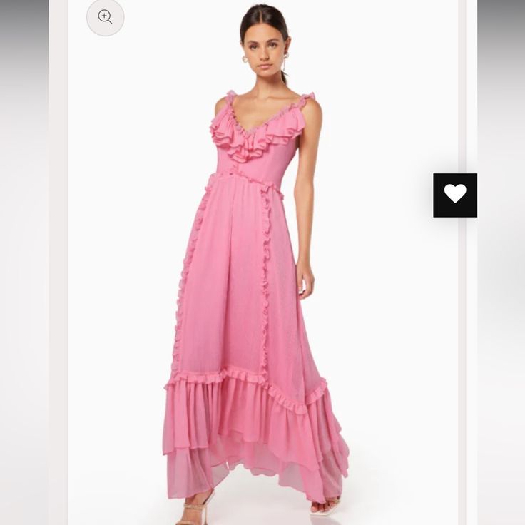 Elliatt Heritage Pink Ruffle Deep V Neck Strappy Maxi Gown Dress Size Small New With Tags From Revolve Retail Value Is $260.00 + Tax Fun Is The Name Of The Game In This Ruffled Pink Dress. Event Ready, This Stunner Is A Must! Pair With Gold Jewelry And Heals Or Flats. Best Seller On Revolve Please Check All Pictures And Video Sold As Is !! From Revolve No Trades Anyone Asking Will Be Blocked! Reasonable Offers Will Always Be Considered ! Check My Closet For More Elliatt Items Trusted Reliable Se Spring Bridesmaid Ruffle Dress With Ruffle Hem, Spring Bridesmaid Ruffle Dress, Spring Evening Floor-length Ruffle Dress, Pink V-neck Maxi Dress With Ruffles, Feminine Sleeveless Chiffon Ruffle Dress, Pink Floor-length Maxi Dress With Ruffle Hem, Feminine Floor-length Maxi Dress With Ruffles, Pink Floor-length Dress With Ruffle Hem, Summer Bridesmaid Ruffle Dress