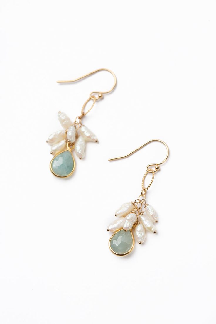 The Dreams & Flowers collection features an inviting colorway. Handcrafted earrings are completed with gold filled ear wires for a polished look. Gold Filled (Lead & Nickel Free) Aquamarine 1.5" with gold filled ear wires We hand select our natural materials, thus there may be slight variations in color and/or size that will not detract from the overall aesthetic. Our unique handcrafted designer jewelry for women is made in America, each design created individually in our personal design studio Everyday 14k Gold Filled Earrings With French Hook, Delicate Wire Wrapped Earrings In 14k Gold Filled, 14k Gold Filled Teardrop Earrings For Gift, Delicate Gold Jewelry With French Hook, 14k Gold Filled Yellow Gold Jewelry With French Hook, Teardrop Chandelier Earrings In 14k Gold Filled For Gift, Teardrop 14k Gold Filled Chandelier Earrings As Gift, Everyday 14k Gold Filled French Hook Earrings, Delicate Briolette 14k Gold Filled Earrings