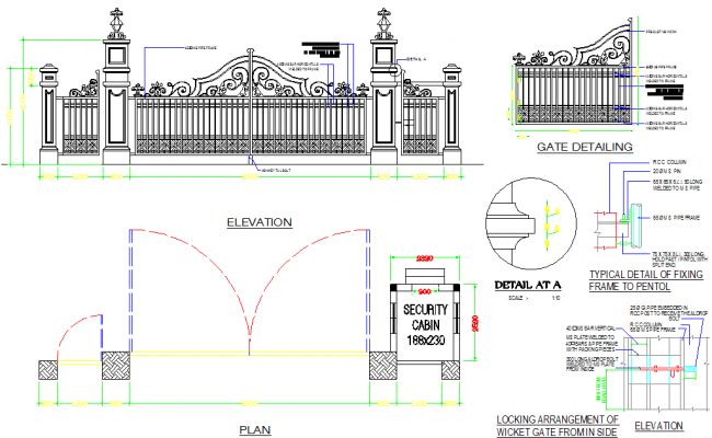 architectural drawings showing the details for an ornate gate